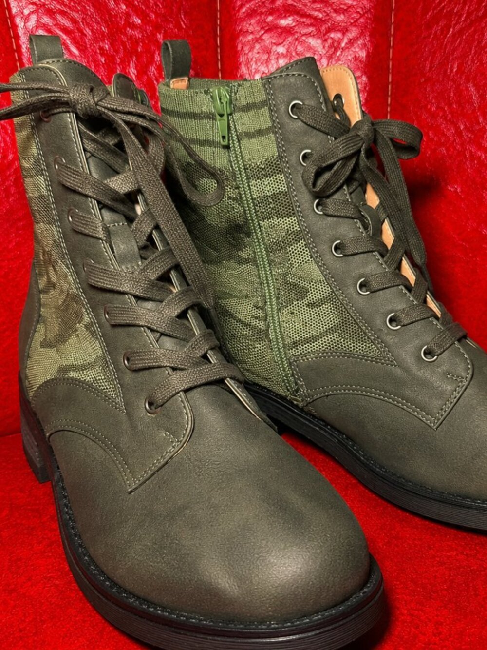 LifeStride Knockout Velocity 2.0 Olive Camo Combat Boots Size 10